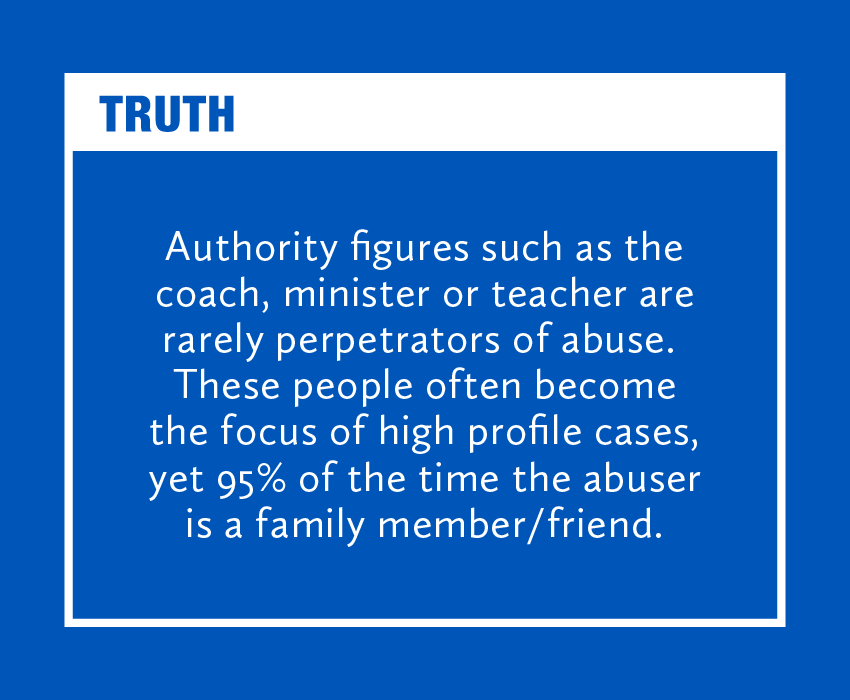 Authority figures such as the coach, minister or teacher are rarely perpetrators of abuse.